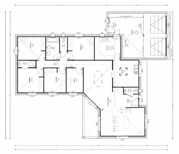 Plan de maison plain pied 4 chambres avec garage double