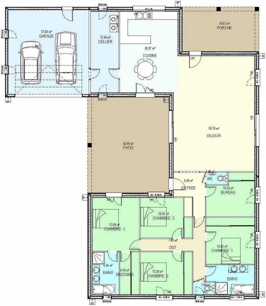 Plan maison plain pied double garage