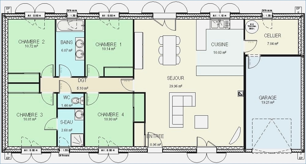 Plan gratuit de maison plain pied 4 chambres