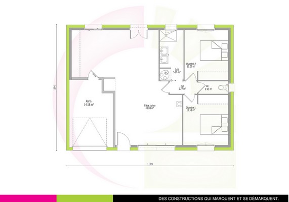 Plan de maison plain pied t3