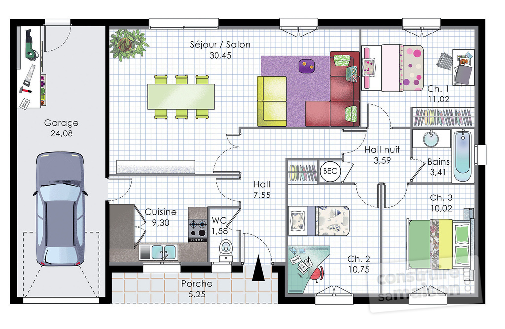 Plan de maison avec meuble gratuit
