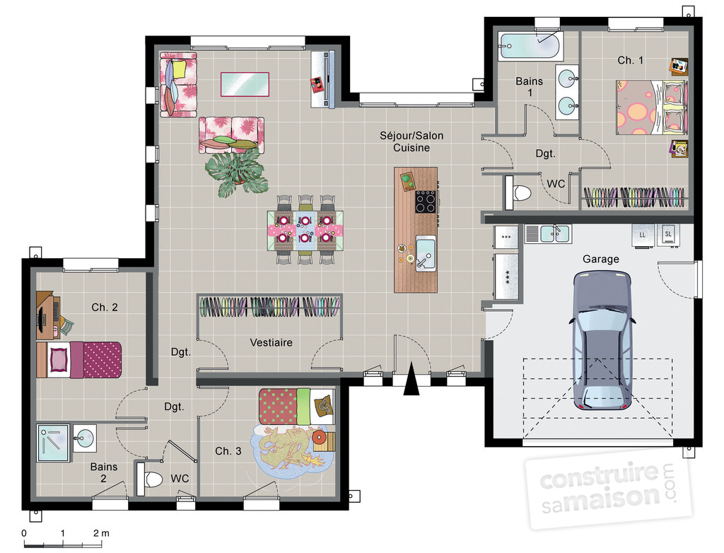 Plan de maison plain pied atypique