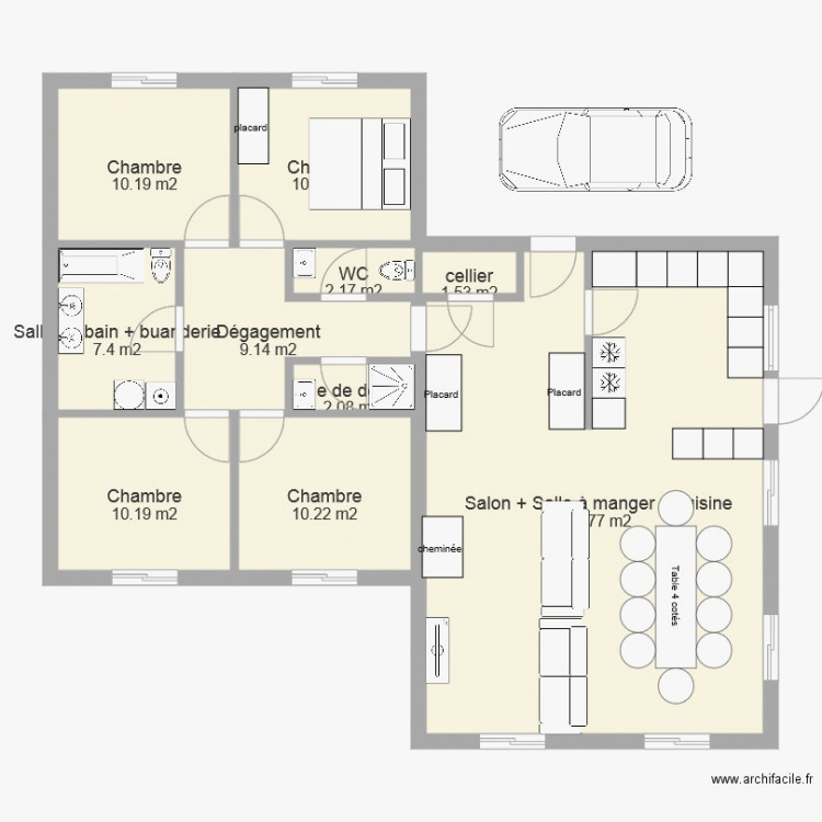 Plan maison 4 chambres 1 salon