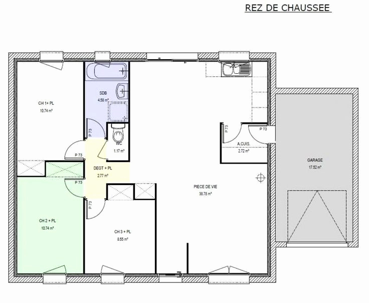 Plan de maison rectangulaire 4 chambres
