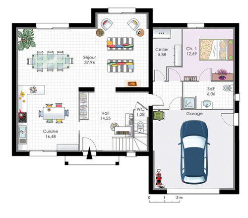 Plan maison 2 chambres plus suite parentale