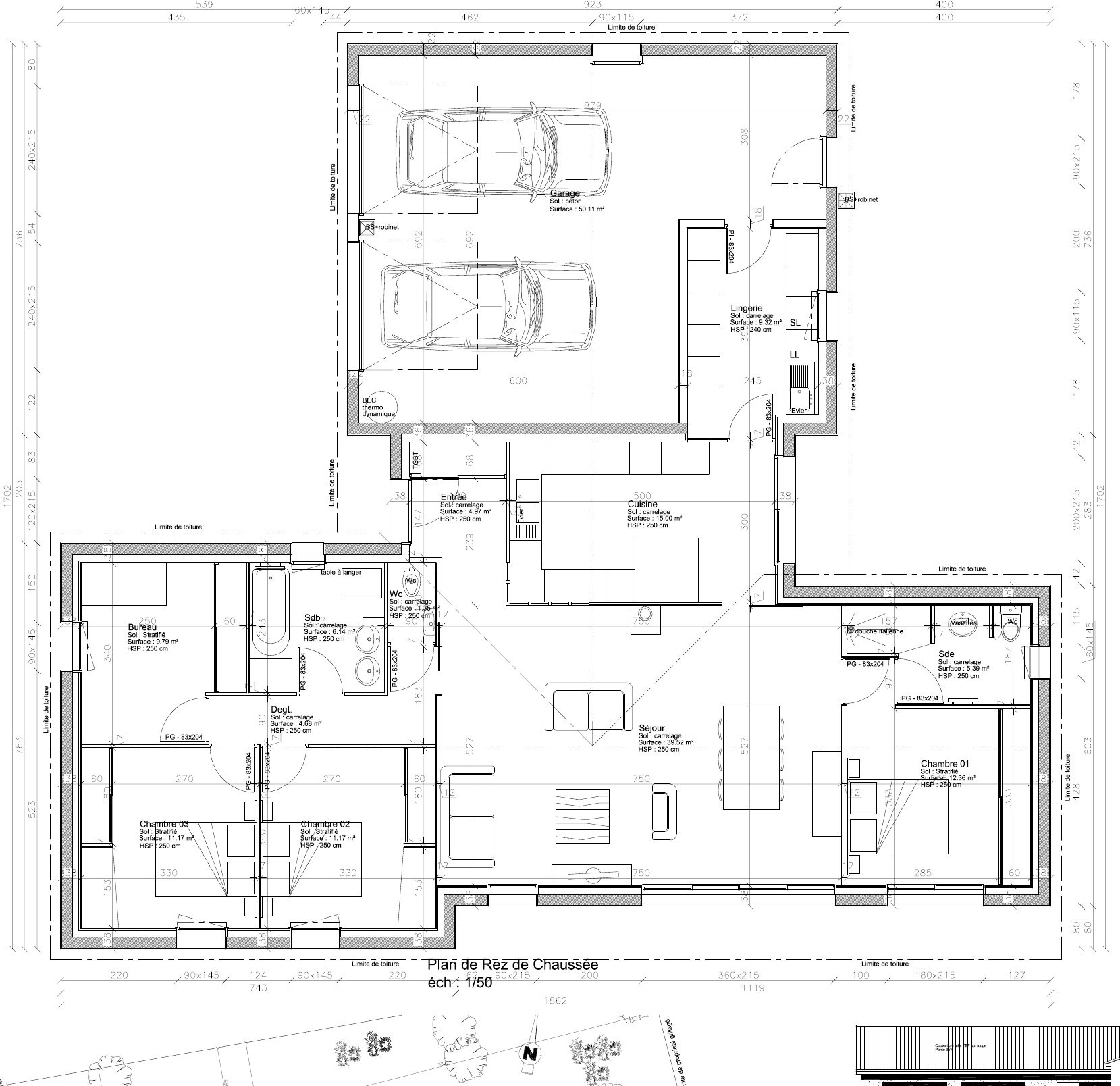 Plan de maison en t