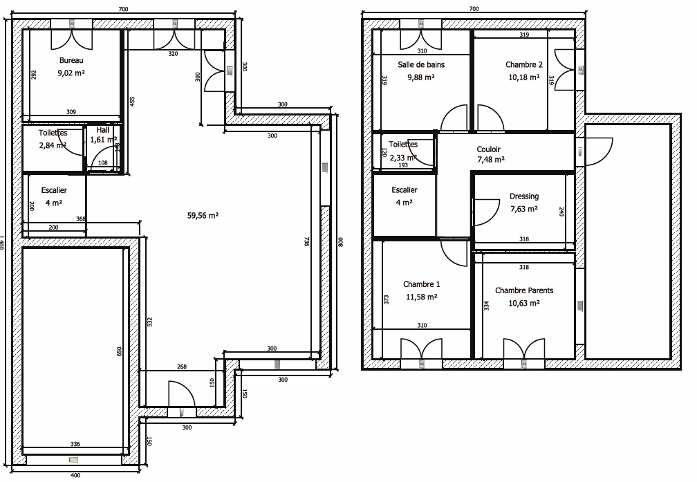 Plan de maison a toiture terrasse