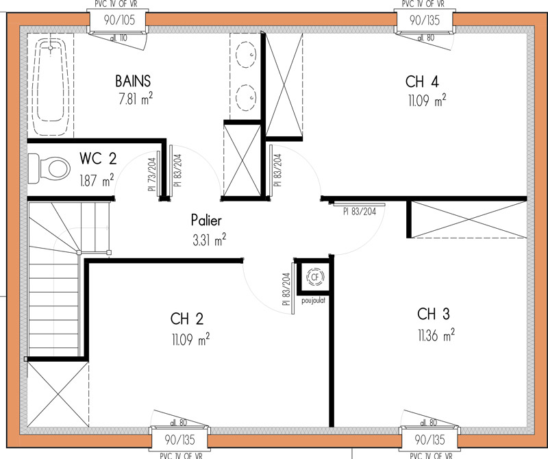 Plan de maison a etage 4 chambres