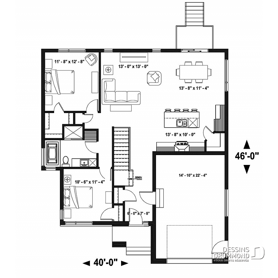 Plan maison moderne en l avec garage