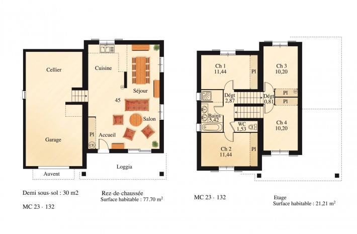 Plan de maison a 2 niveaux