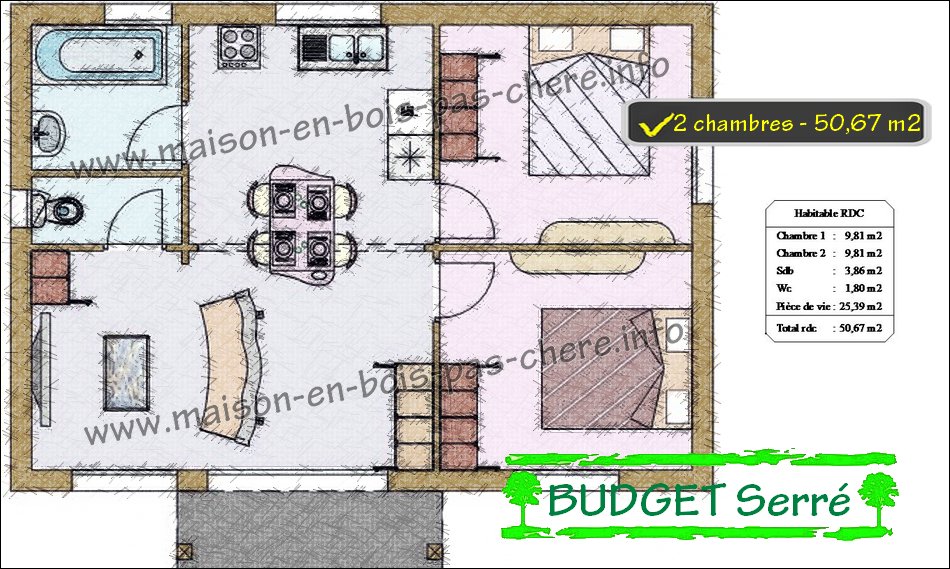 Plan de petite maison 2 chambres