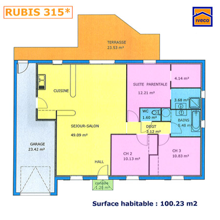Plan maison plain pied 2 chambres et suite parentale