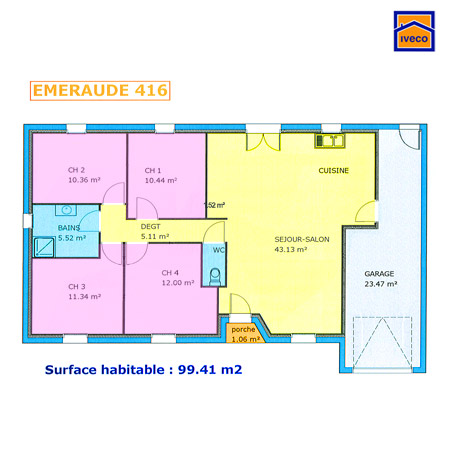 Plan type maison plain pied de 100m2