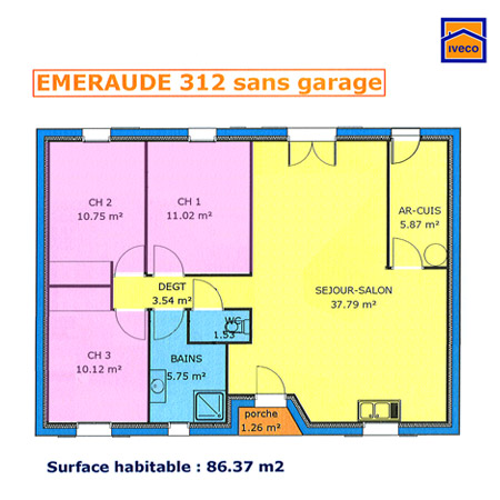 Plan maison 4 chambres sans couloir