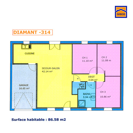 Plan d'une maison de 75m2