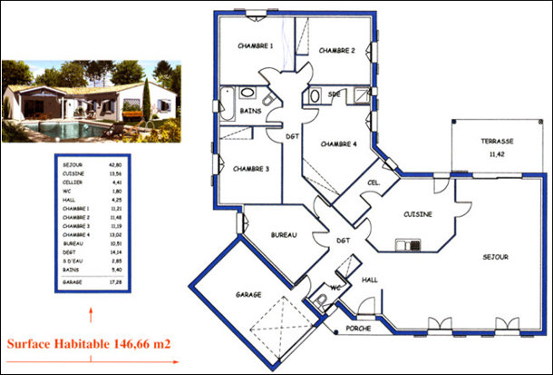 Plan de maison en forme de l