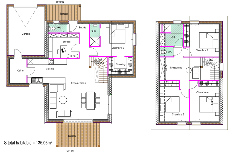 Plan de maison à 2 niveaux