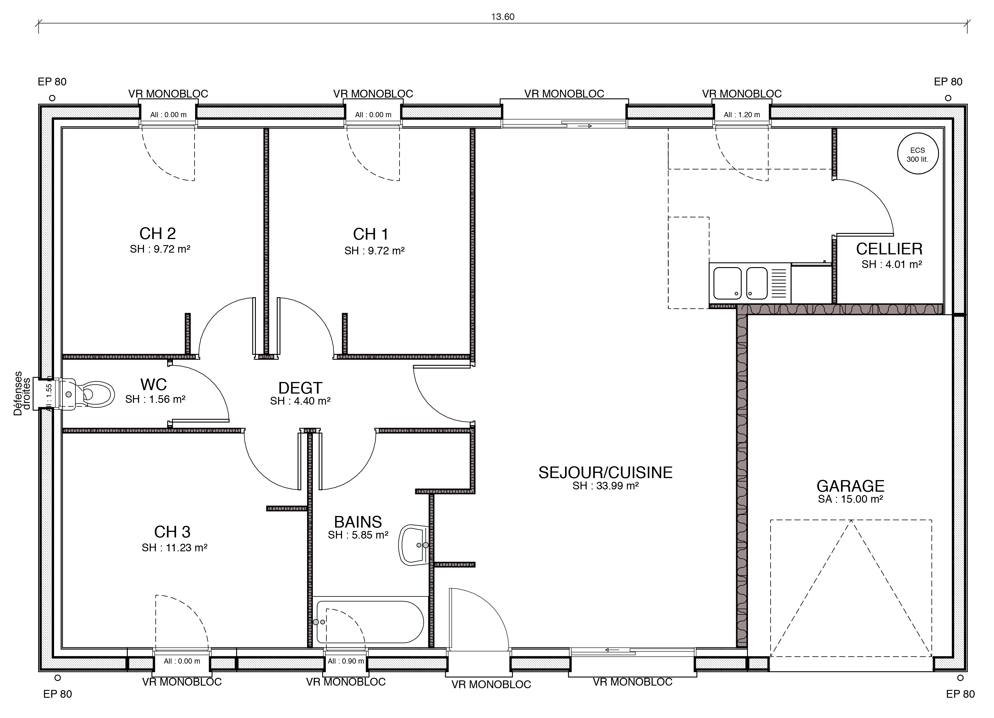 Plan de maison individuelle en l
