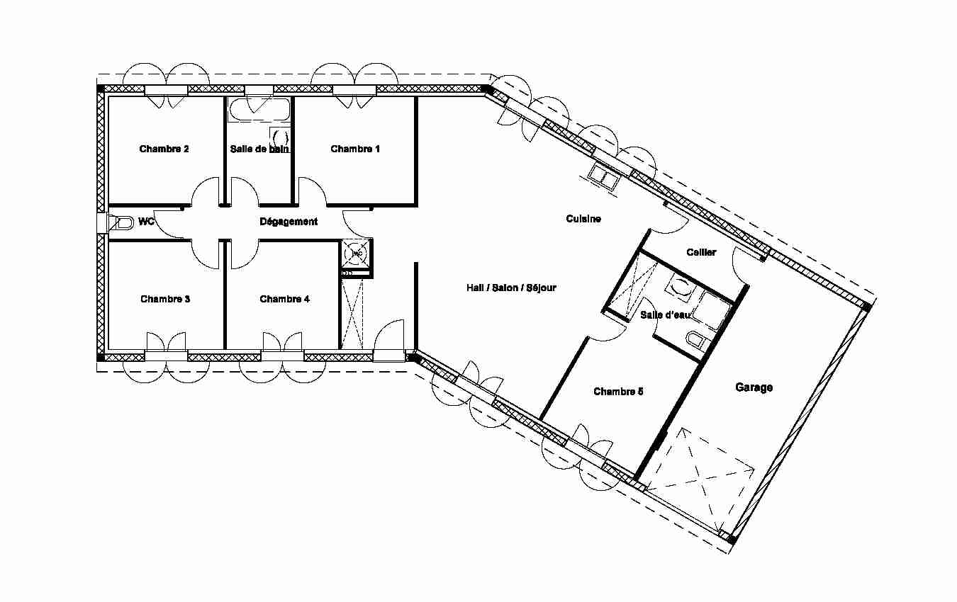 Plan maison en v avec double garage