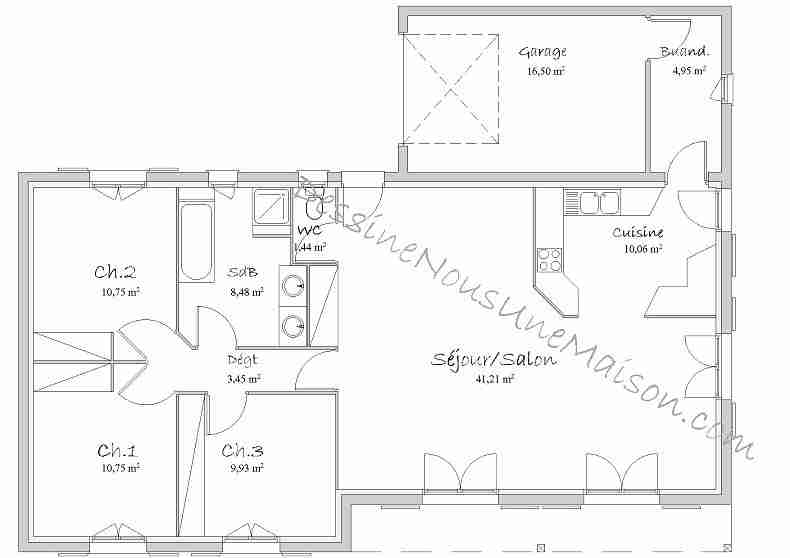Plan de maison plain pied 4 chambres 110m2