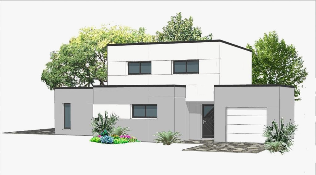 Plan 3d maison toit plat