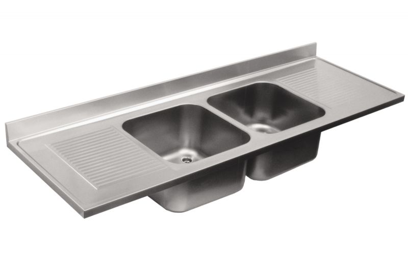 Evier inox 2 bacs à dosseret