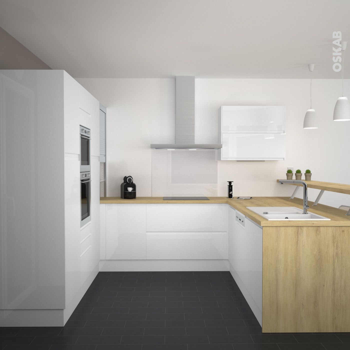 Cuisine blanche evier inox