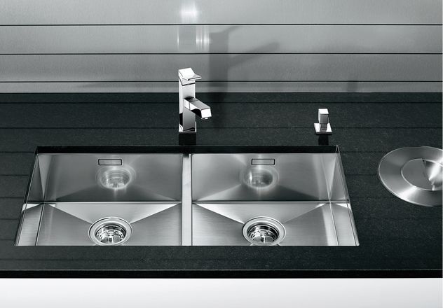 Evier inox 2 bacs sous plan