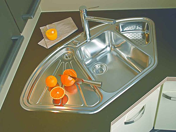 Evier d'angle cuisine inox