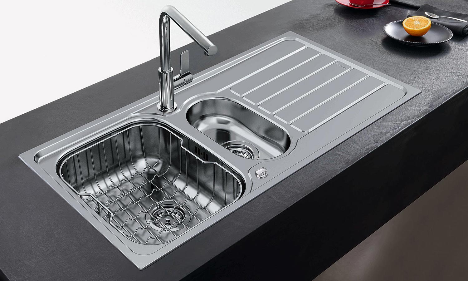 Evier inox 2 bacs ronds