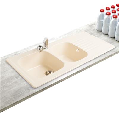 Evier céramique blanc villeroy & boch targa 2 bacs 1 égouttoir