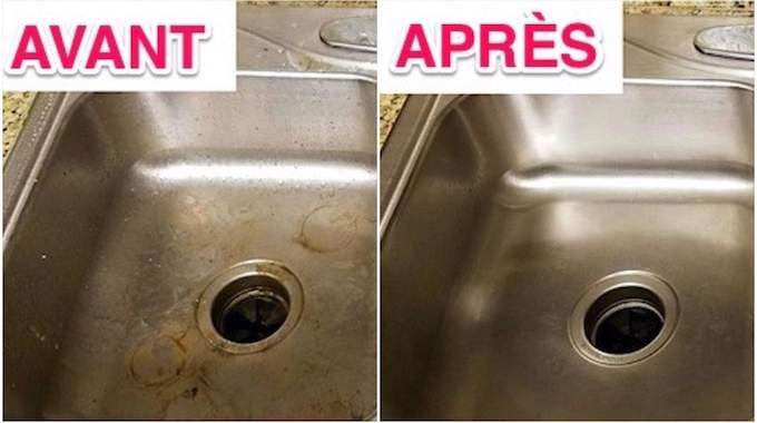 Evier inox et bicarbonate