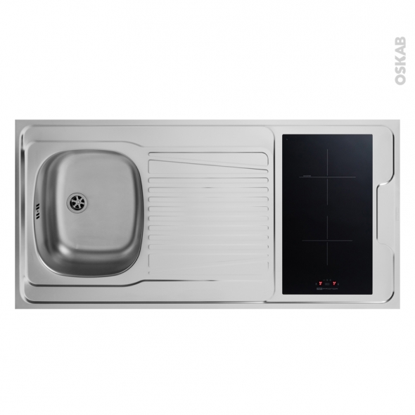 Evier inox avec plaque de cuisson sur meuble