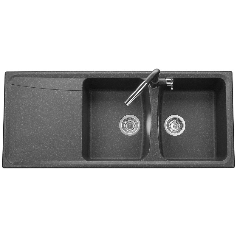 Evier resine noir 2 bacs