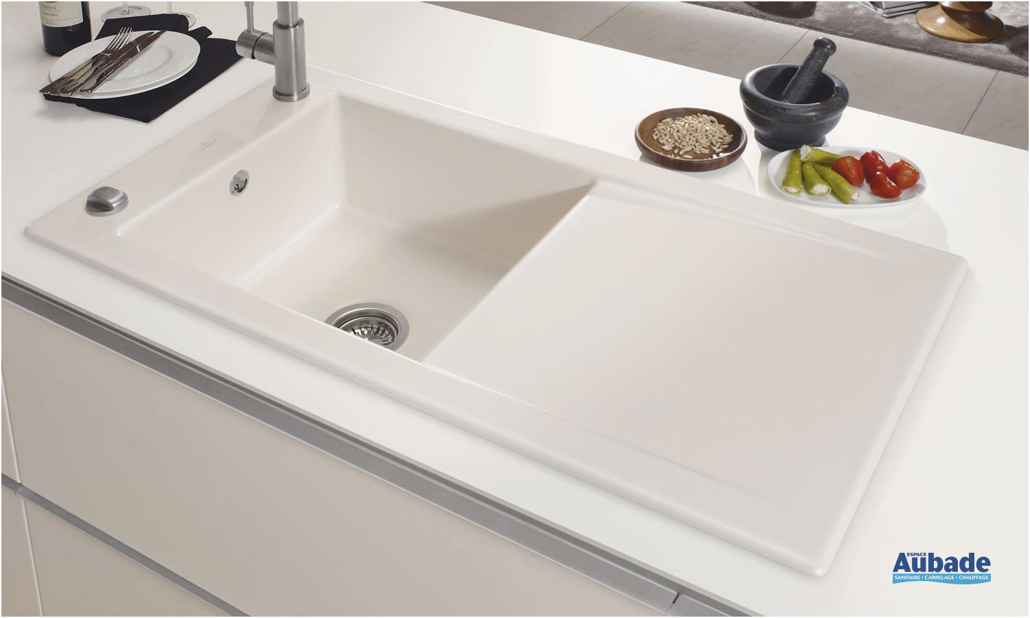 Evier cuisine blanc