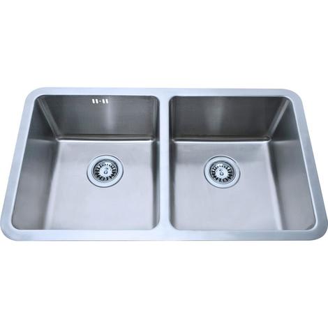 Evier inox 2 grands bacs